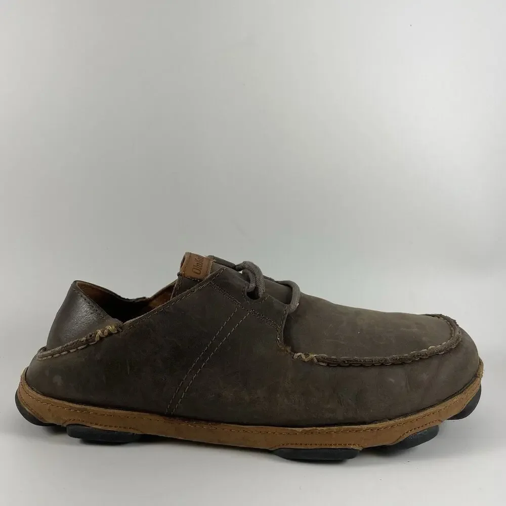 Olukai Shoes Ohana Lace Up Nubuck Leather Slip Ons Loafers Mens Size 8.5 Loafer